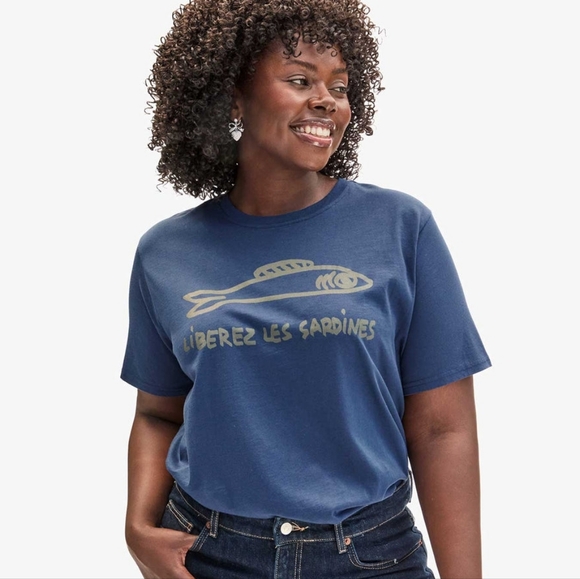 Clare V Tops - Clare V Original Tee - Navy w/ Army Liberez Les Sardines